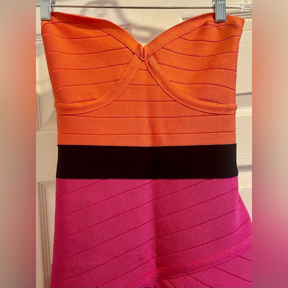 Bebe Strapless Color-Block Bandage Dress - Picture 3 of 7